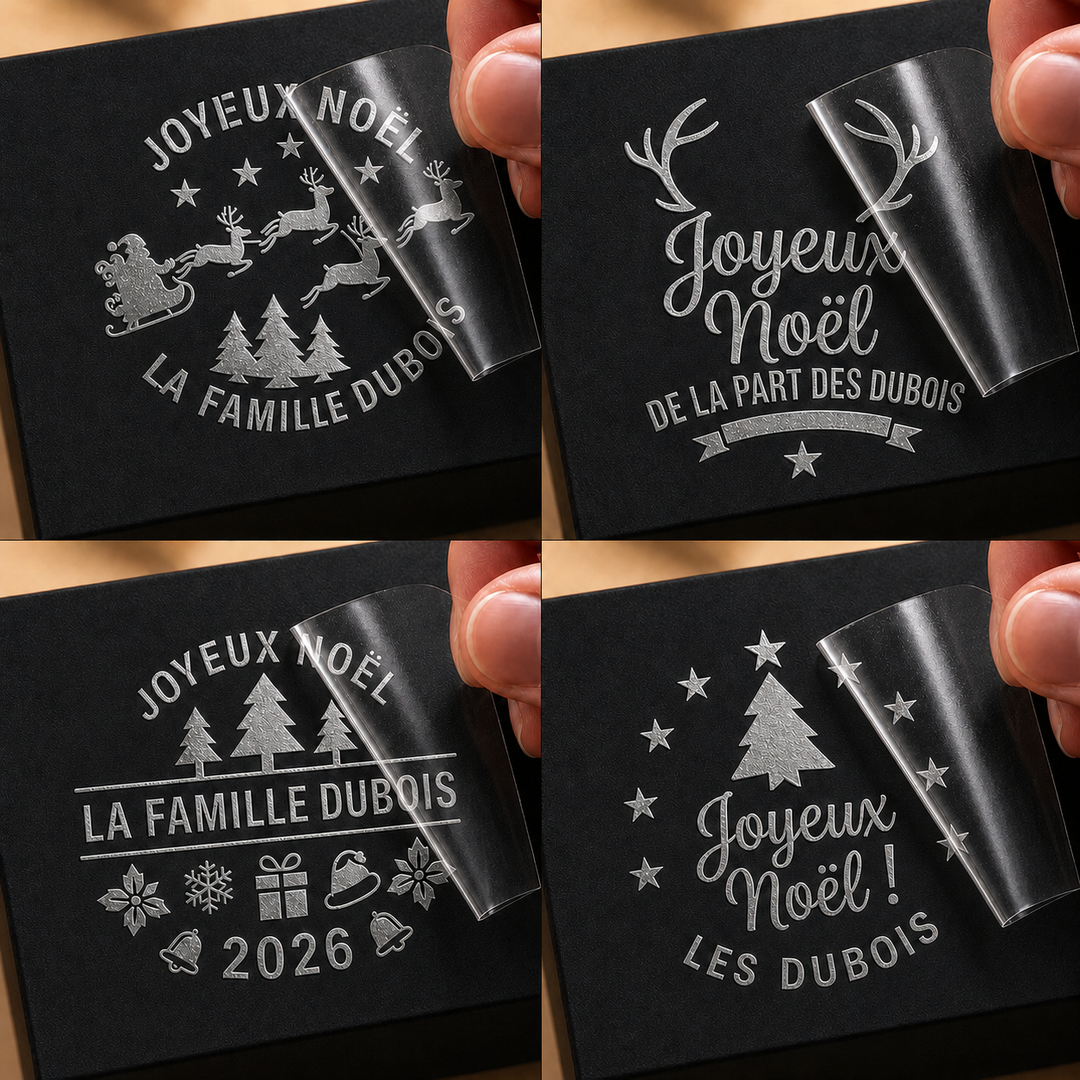 Étiquettes personnalisées pour cadeaux de Noël en famille – Dorure à chaud (or/argent)