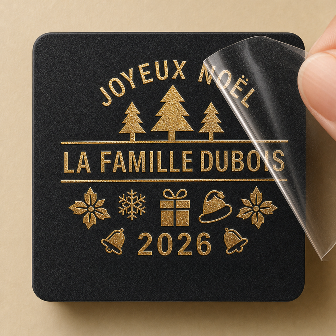 Étiquettes personnalisées pour cadeaux de Noël en famille – Dorure à chaud (or/argent)