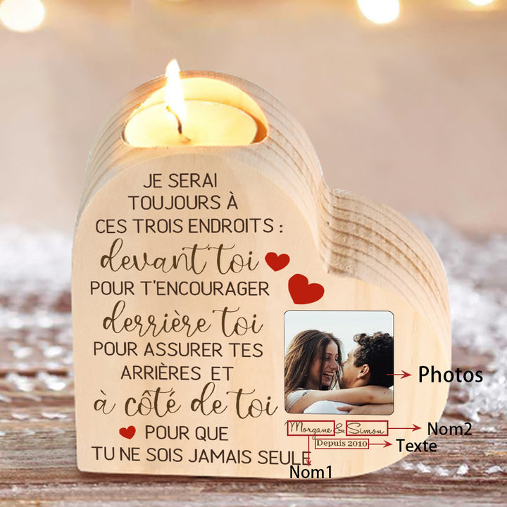 Bougeoir en Bois Pour Couple 2 Prénoms Personnalisés avec Texte et Photo sans bougie