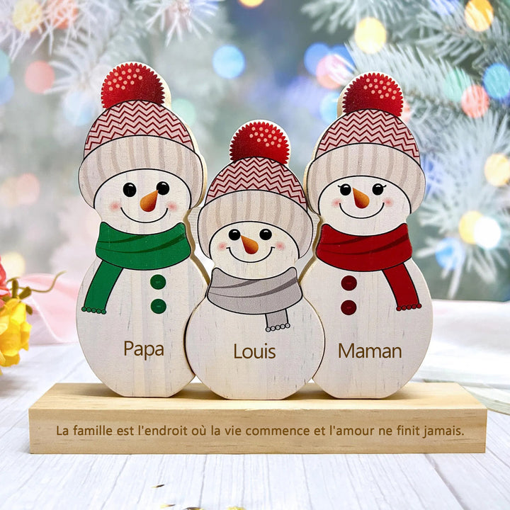 Puzzle de Noël personnalisé en bois, bonhomme de neige, cadeaux pour la famille