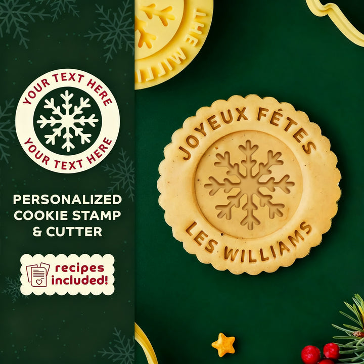 Ensemble de tampons et emporte-pièces flocons de neige avec noms de famille, cadeau de Noël unique