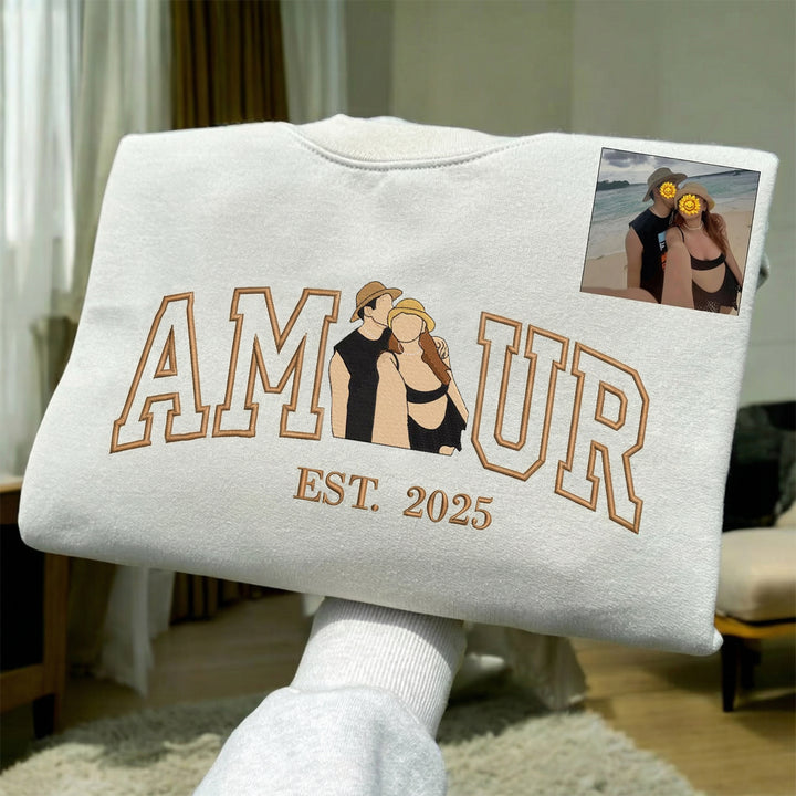 Sweat-shirt personnalisé avec portrait brodé photo AMOUR