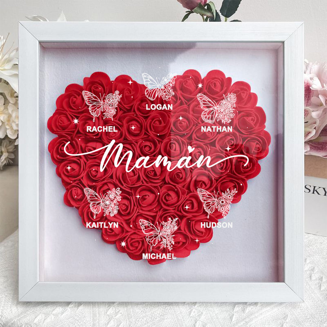 Cadre-vitrine floral motif papillon avec le prénom de l'enfant — Un cadeau pour Maman
