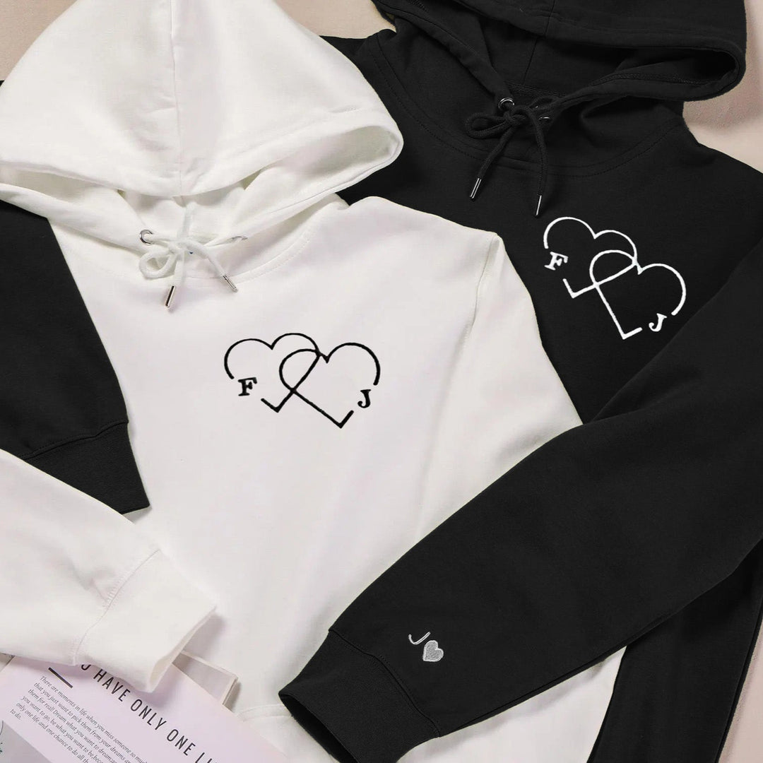 Sweat-shirt double cœur brodé avec lettres personnalisées