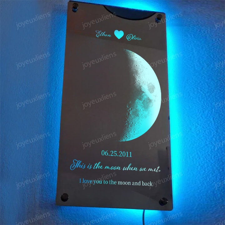 Miroir lumineux personnalisé pour couple avec phases de lune