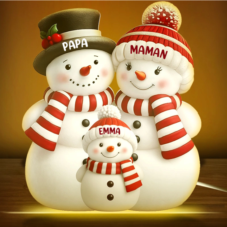 Boîte lumineuse de Noël personnalisée en forme de bonhomme de neige pour la famille