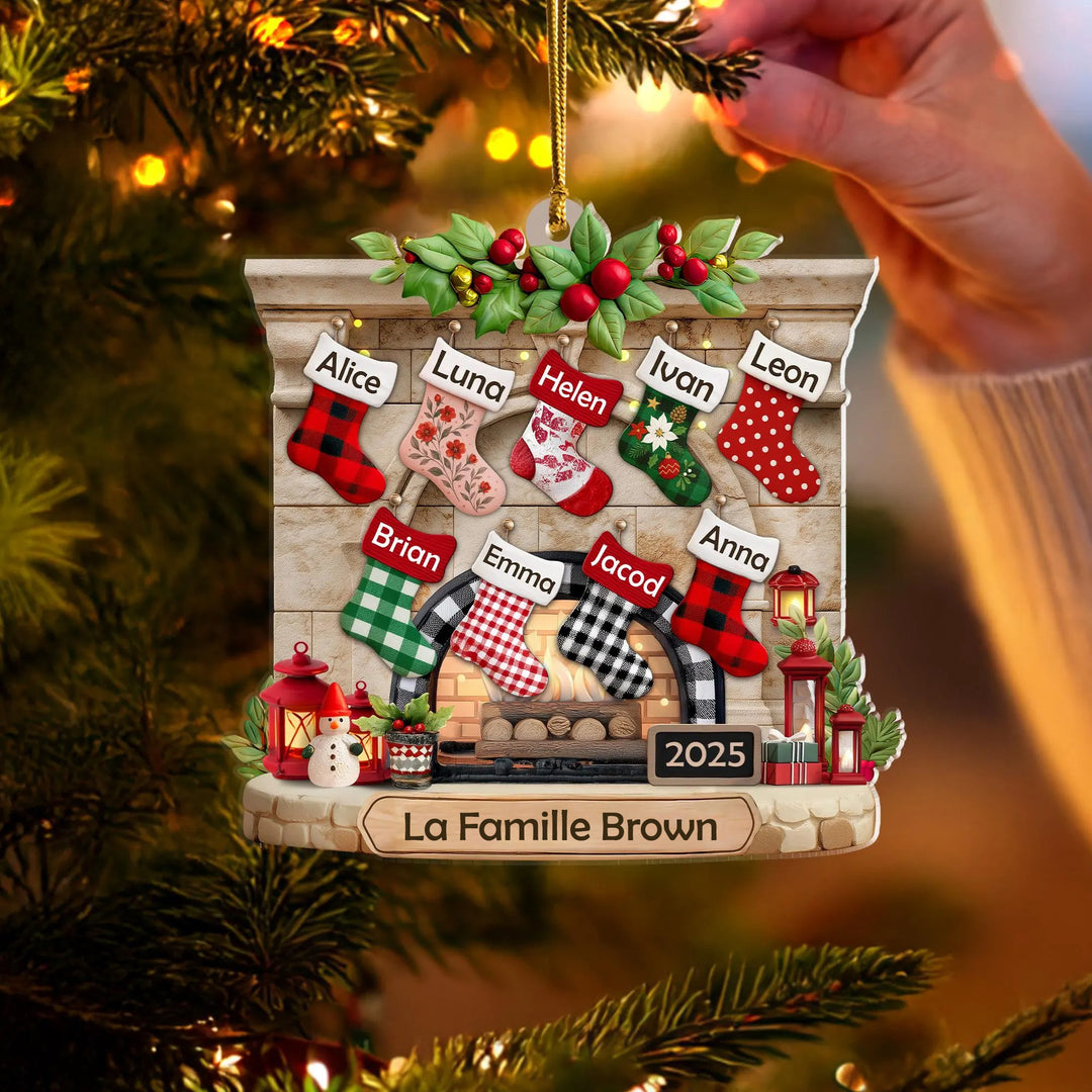 Bas de Noël personnalisés en acrylique avec noms de famille