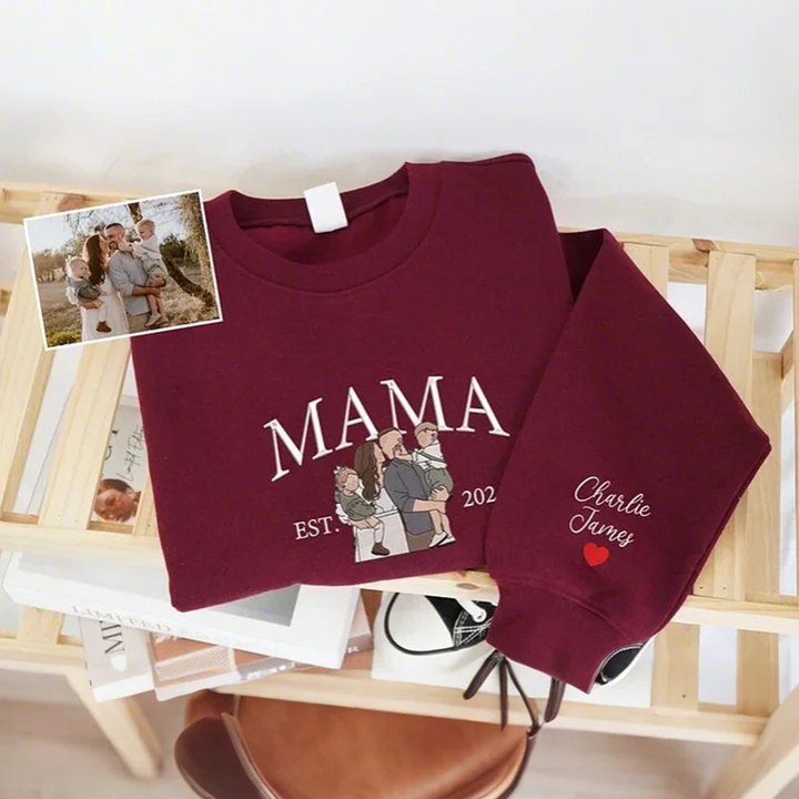 Sweat-shirt personnalisé avec photo de portrait de maman brodé