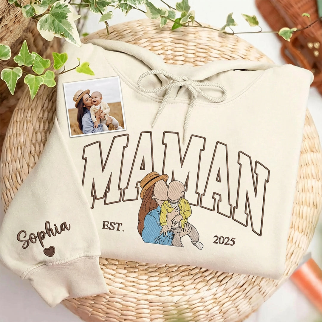 Sweat-shirt/sweat à capuche personnalisé avec surnom et photo brodée, cadeaux de Noël