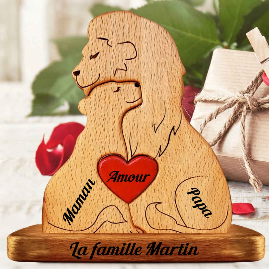 Puzzle personnalisé en bois Famille de lions – Cadeau personnalisés pour famille