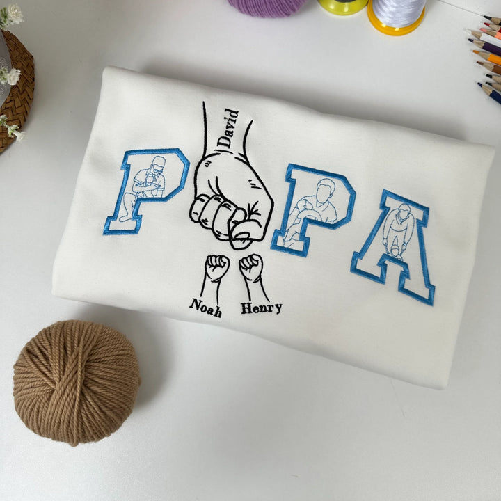 T-shirts et sweats personnalisés brodés avec des motifs de poings en silhouette – le cadeau parfait pour papa