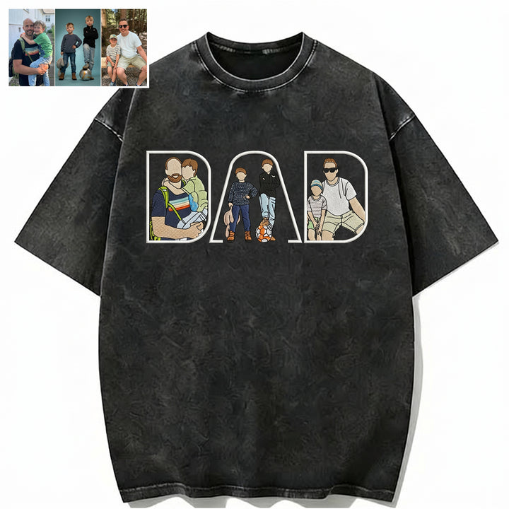 T-shirt lavé brodé avec photo personnalisée — Cadeau pour la fête des pères