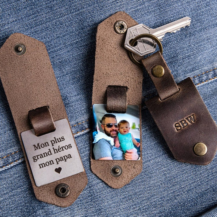 Cadeau pour papa pour la première fois, porte-clés en cuir personnalisé avec photo et nom, cadeau pour nouveau papa de la part de sa fille, cadeau photo pour futur papa