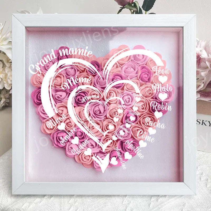 Coffret personnalisé pour arrière-grand-mère avec roses rouges - Cadeau cœur familial