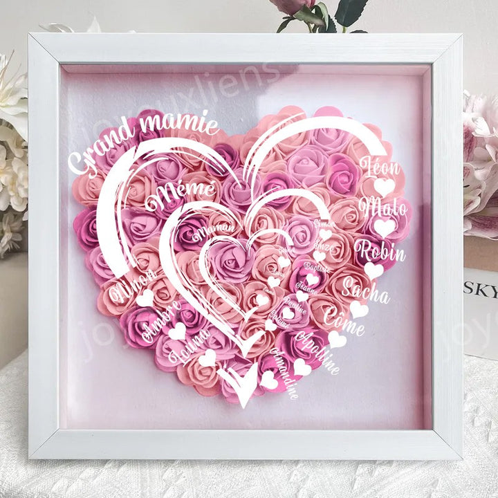 Coffret personnalisé pour arrière-grand-mère avec roses rouges - Cadeau cœur familial