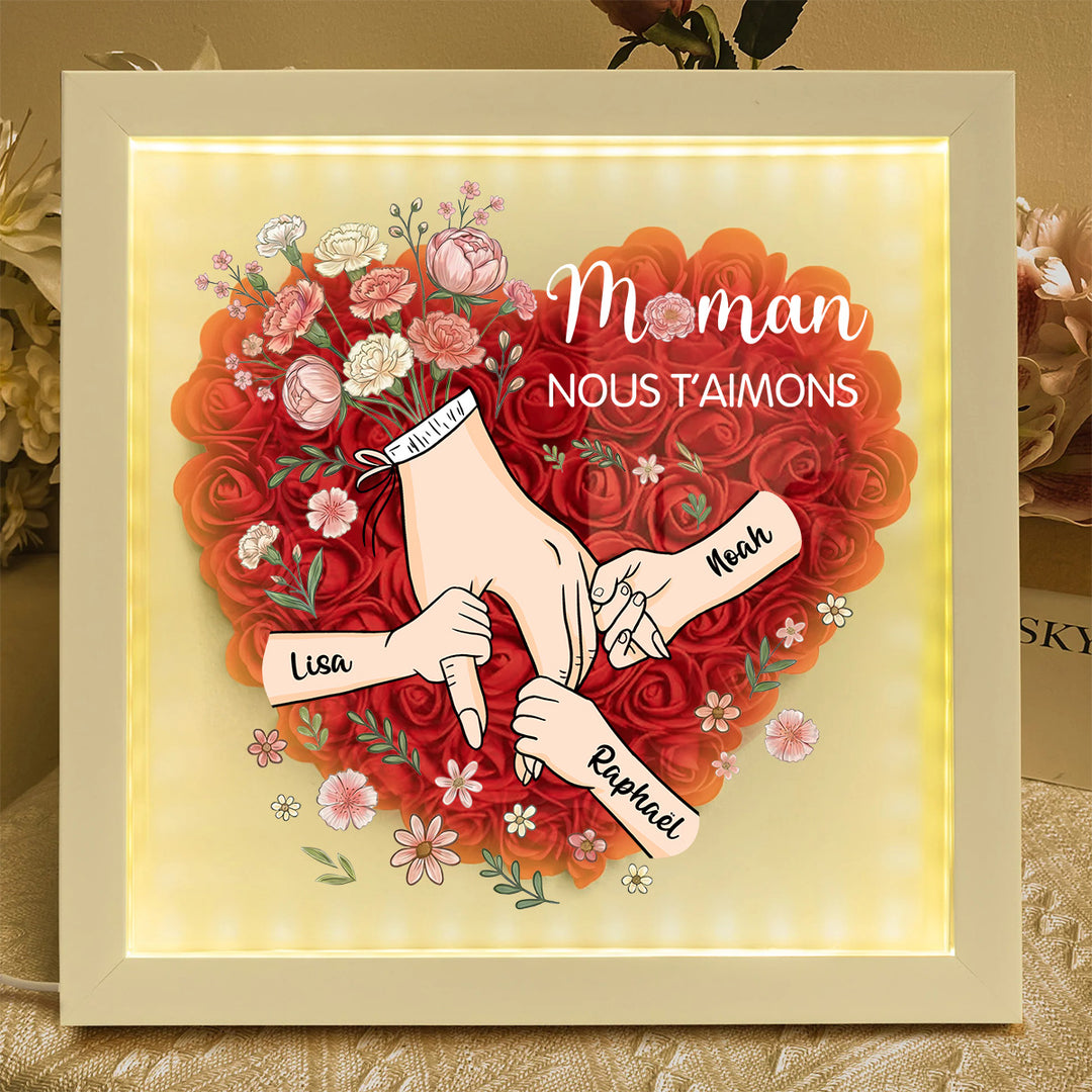 Boîte à fleurs cœur personnalisée avec les prénoms des enfants pour maman