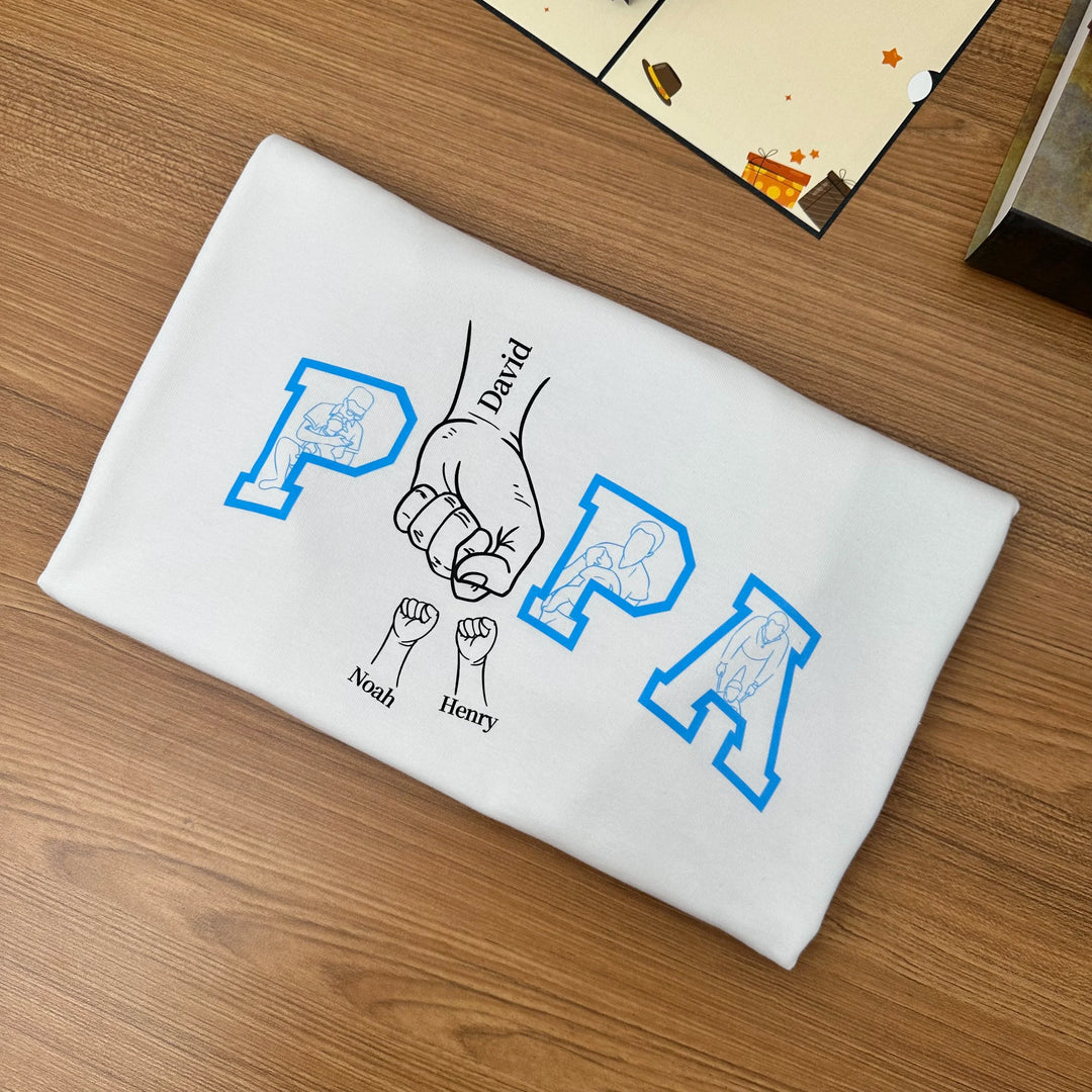 T-shirts et sweats personnalisés par transfert thermique avec des motifs de poings en silhouette – le cadeau parfait pour papa.