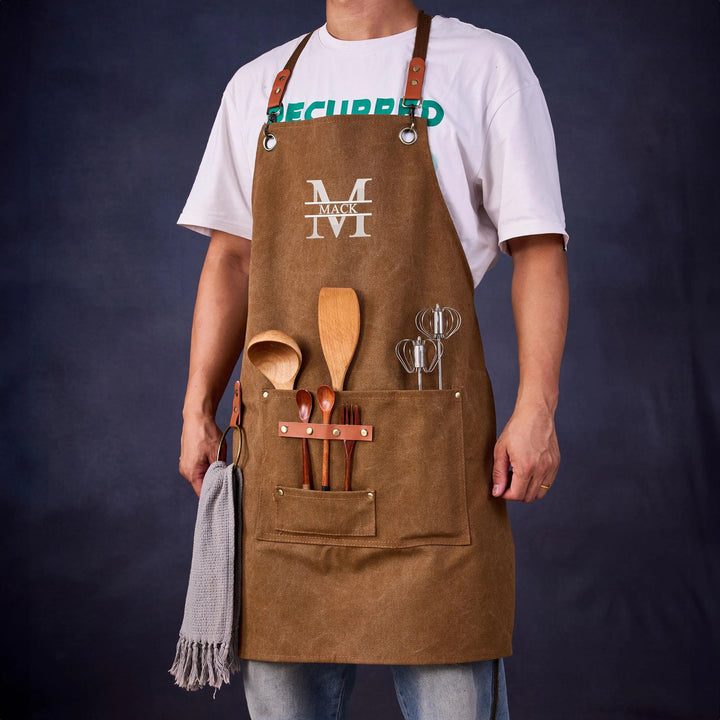Tablier de barbecue personnalisé en toile cirée pour les papas, avec motif brodé