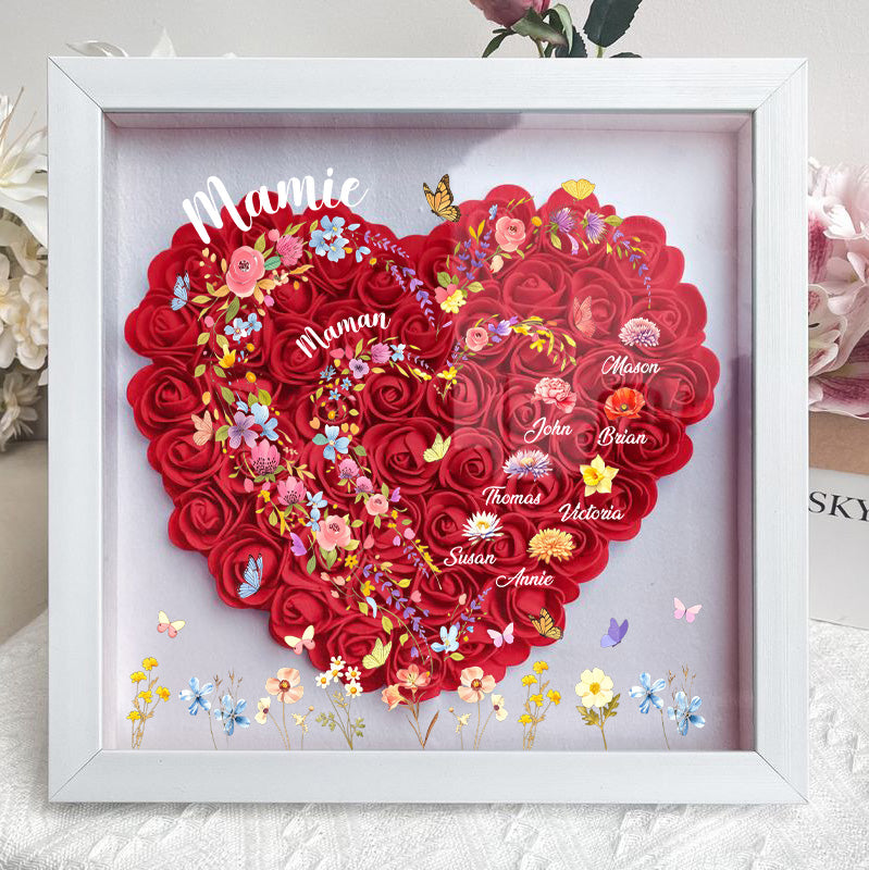 Boîte à ombres florale en forme de cœur-D'abord maman, maintenant grand-mère
