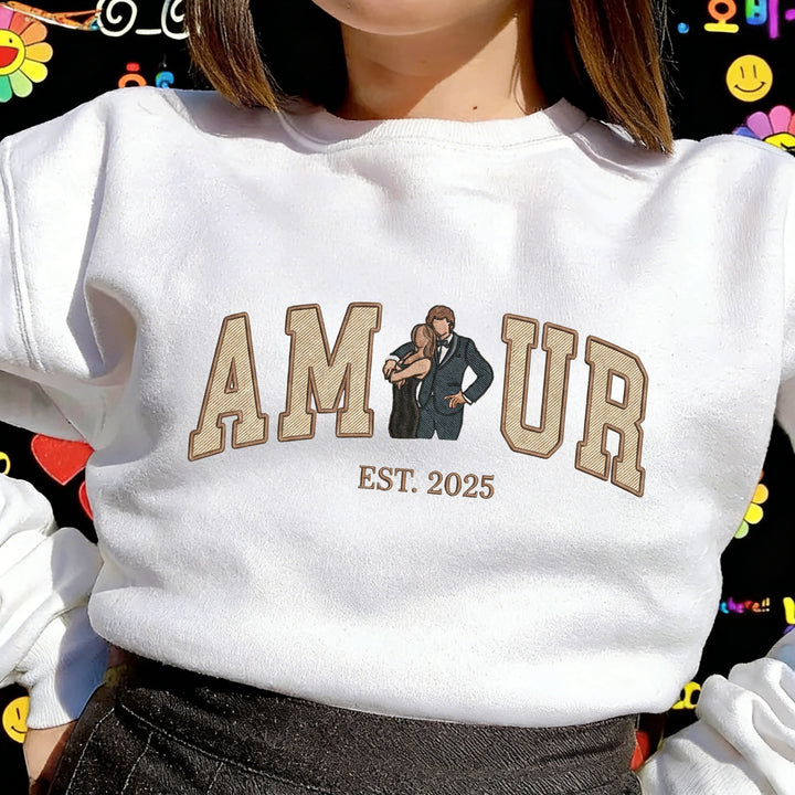Sweat-shirt personnalisé AMOUR Broderie portrait couple