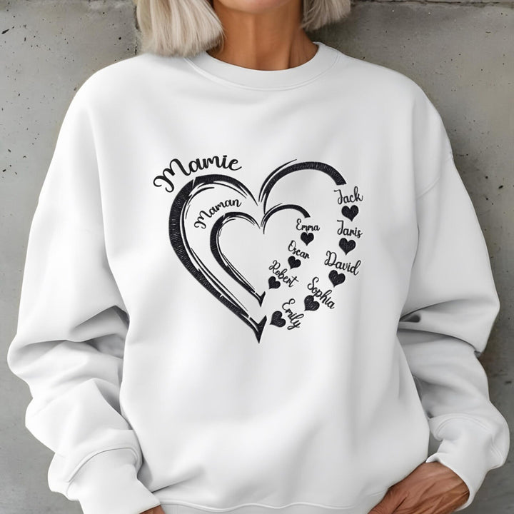 Sweat-shirt brodé personnalisé pour Mamie avec les prénoms des enfants
