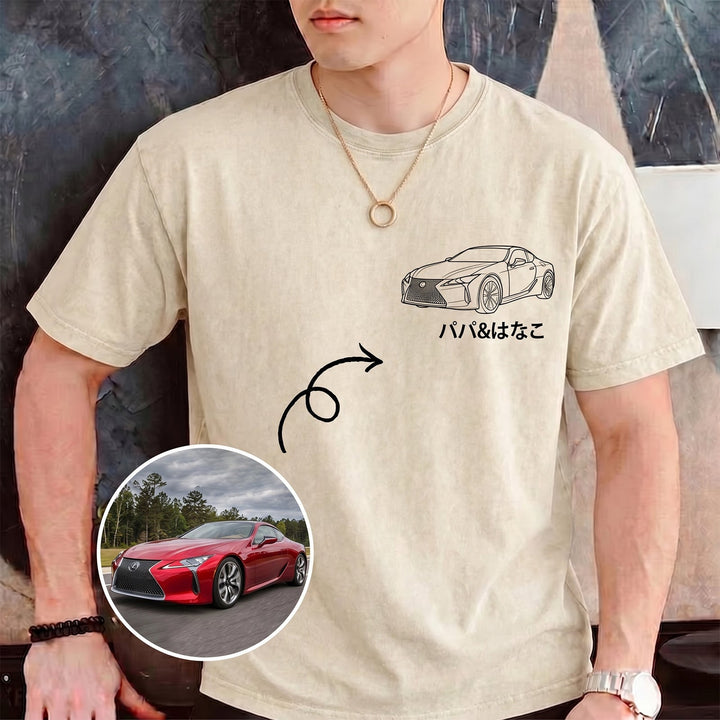 T-shirt effet délavé pour papa, avec un motif de silhouette de voiture appliqué par transfert thermique