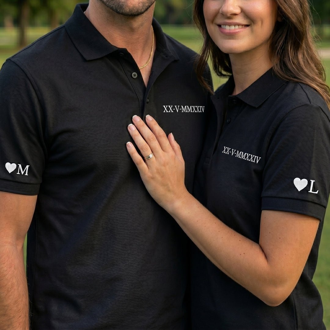 Polo brodé de chiffres romains pour couples