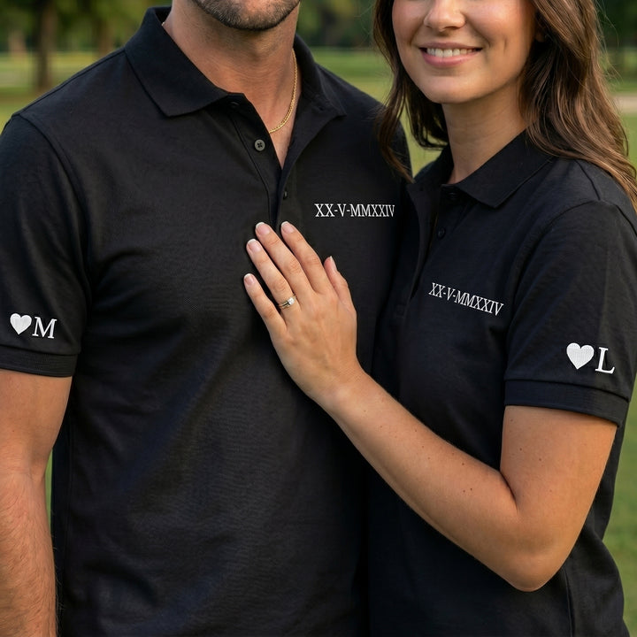 Polo brodé de chiffres romains pour couples
