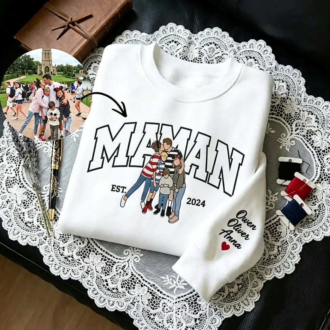 Sweat-shirt personnalisé avec surnom et photo brodée, cadeaux pour les mamans