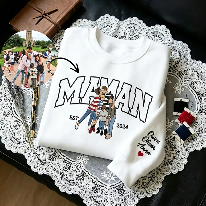Sweat-shirt personnalisé avec surnom et photo brodée, cadeaux pour les mamans