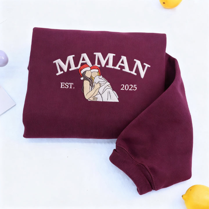 Sweat-shirt de Noël personnalisé photo Maman EST l'année
