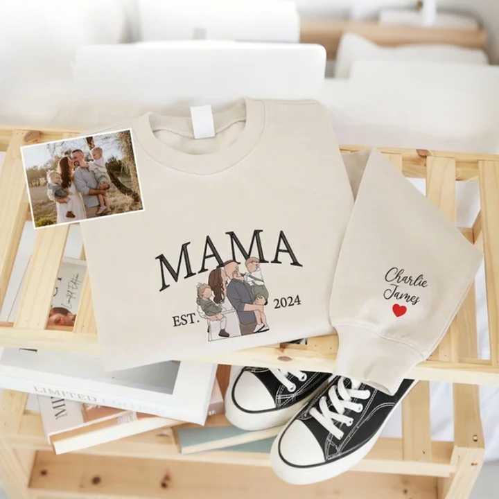 Sweat-shirt personnalisé avec photo de portrait de maman brodé