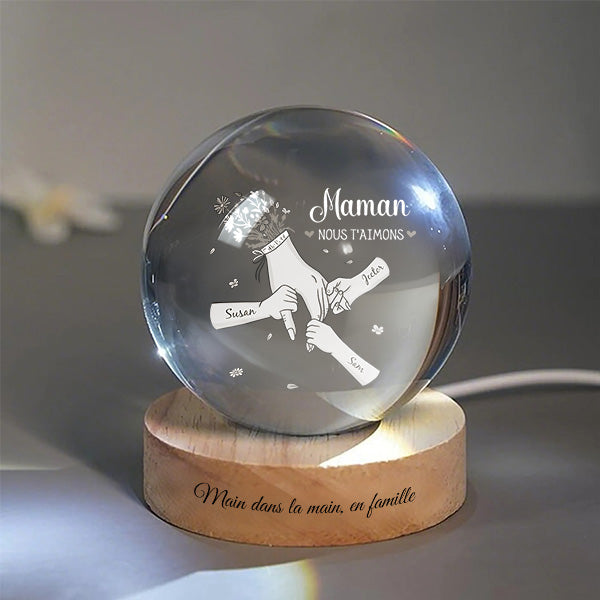 Veilleuse boule de cristal « On t’aime maman » - Décoration pour la fête des mères