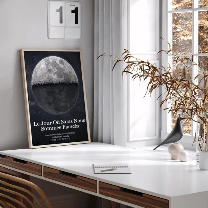 Cadre photo personnalisé de lune de date de fiançailles Pour Couple