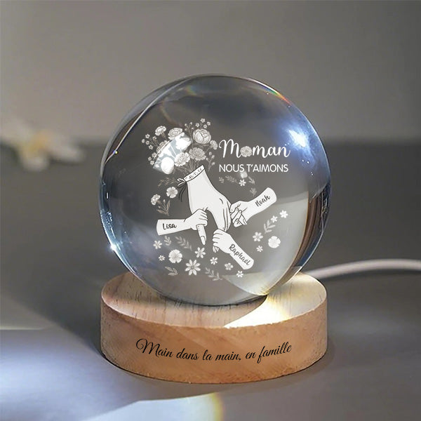 Veilleuse boule de cristal « L'amour vient d'ici » - Décoration pour la fête des mères