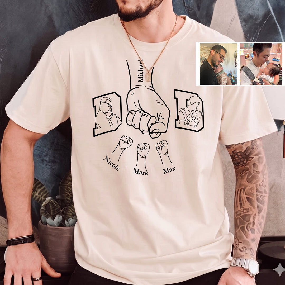T-shirts et sweats personnalisés par transfert thermique avec des motifs de poings en silhouette – le cadeau parfait pour papa.