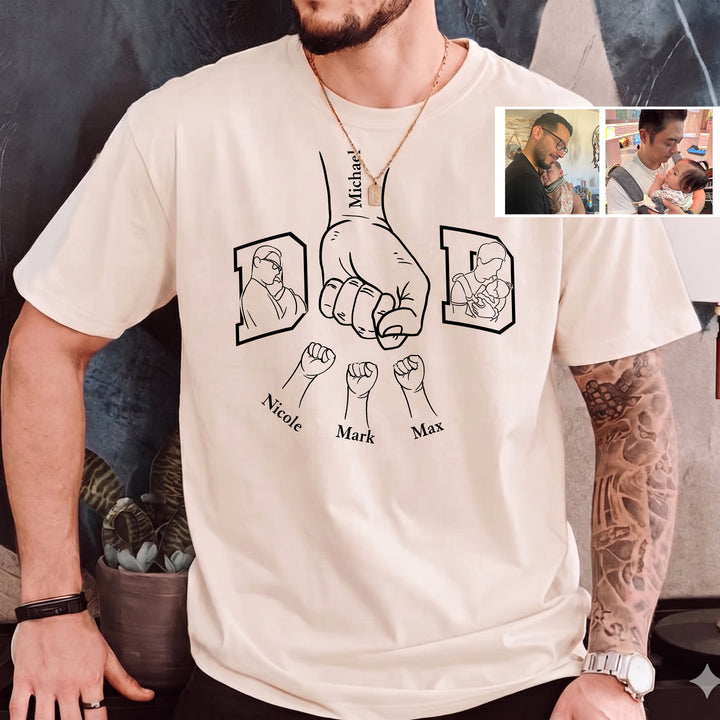 T-shirts et sweats personnalisés par transfert thermique avec des motifs de poings en silhouette – le cadeau parfait pour papa.