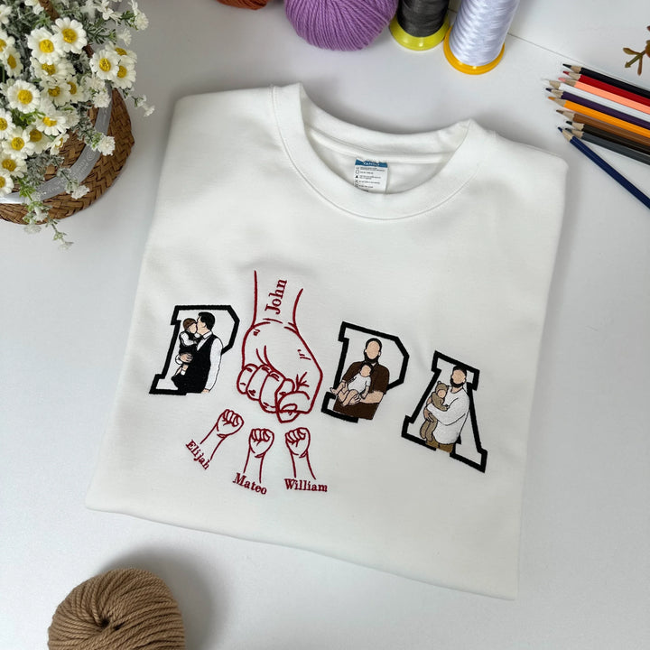 Photos brodées en couleur sur T-shirts et sweats – le cadeau idéal pour Papa