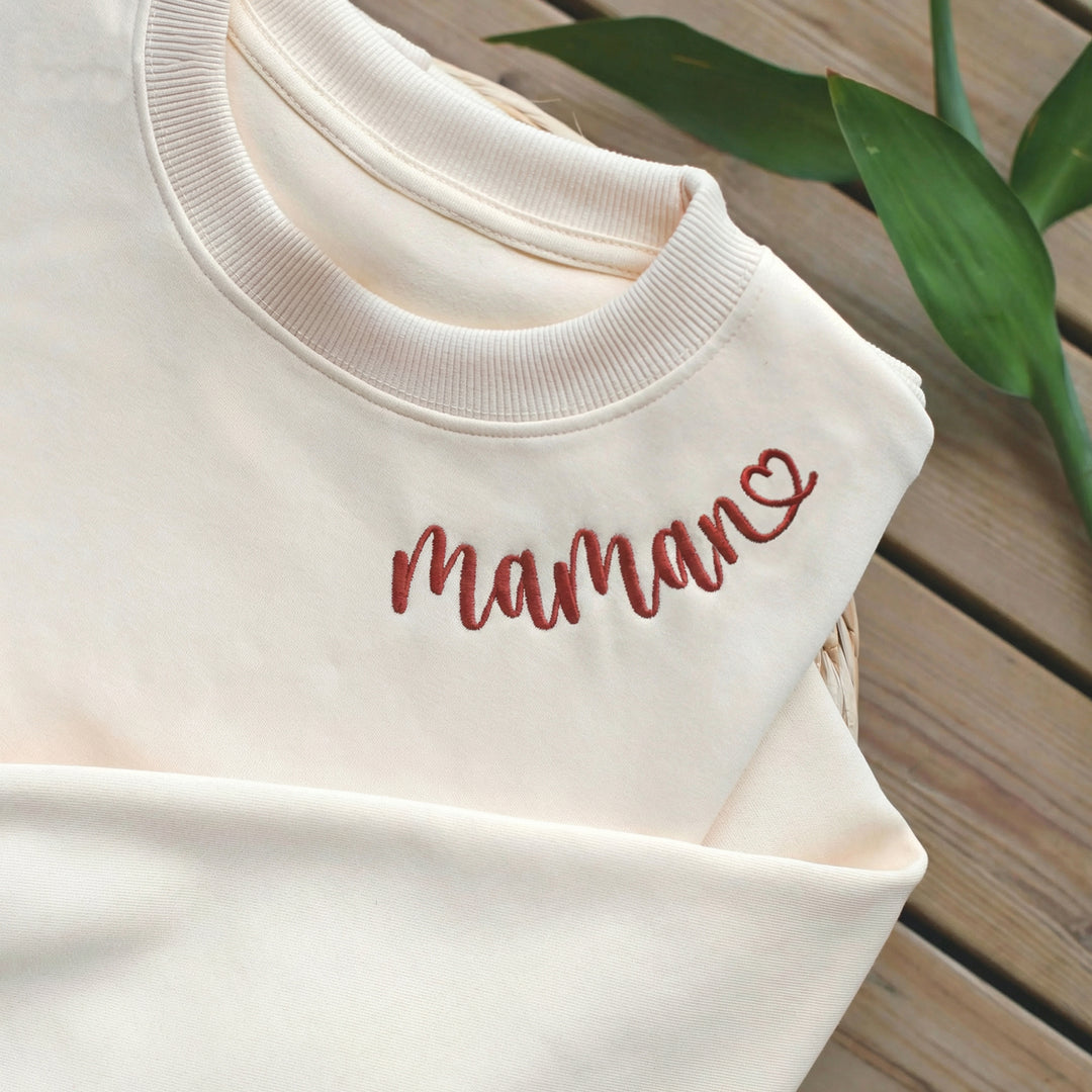Sweat-shirt brodé « MAMAN » avec cœur – Cadeau idéal pour la fête des mères