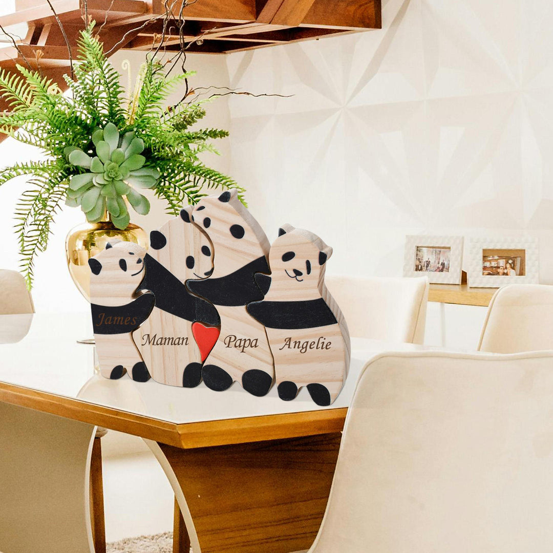 Puzzle personnalisé en bois Famille de pandas– Décoration et cadeau personnalisés