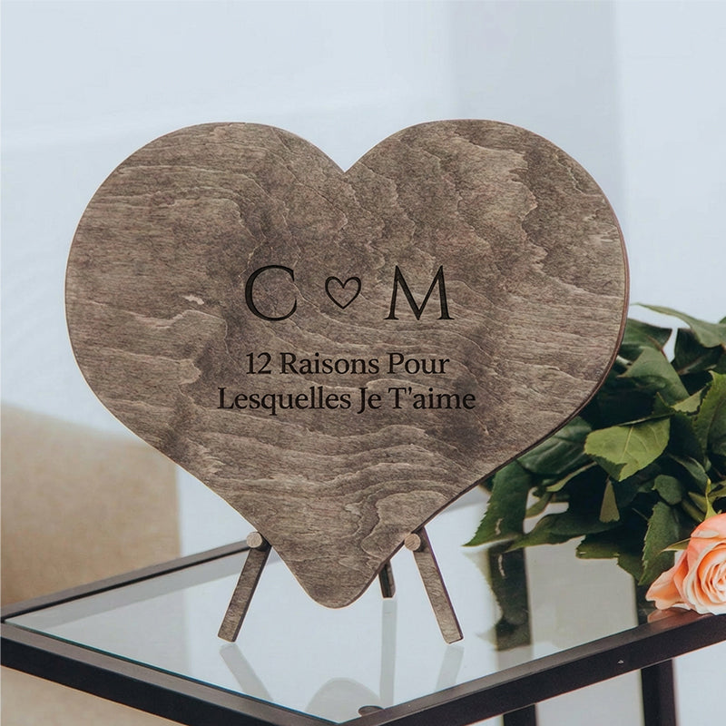 12 raisons pour lesquelles je t'aime - Puzzle en bois unique - Cadeau de Saint-Valentin pour lui/elle