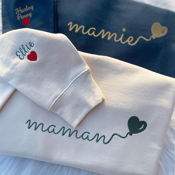 🎈Sweat-shirt brodé avec le surnom de maman et un ballon en forme de cœur