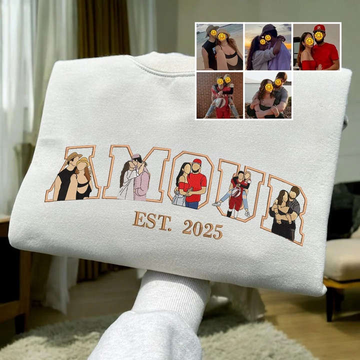 Sweat-shirt AMOUR portrait brodé Cadeau couple