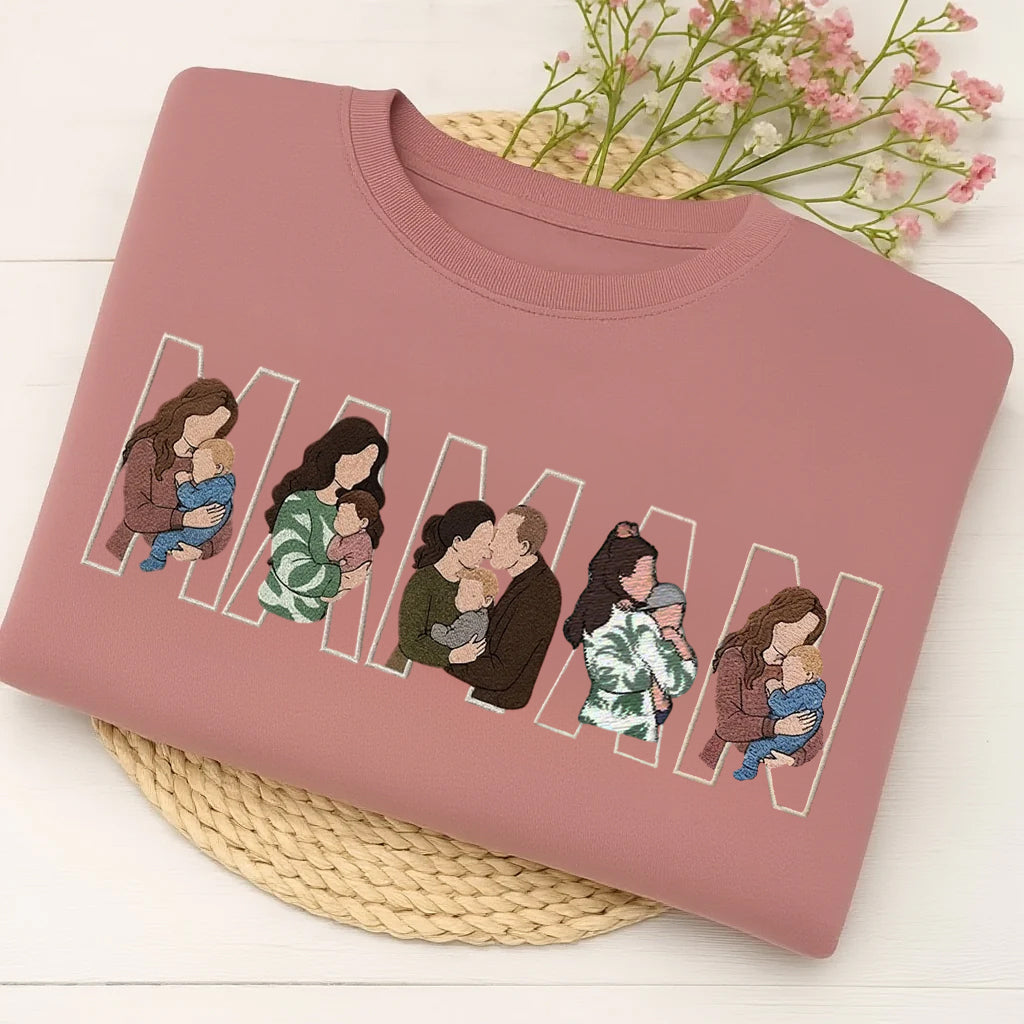 Sweat-shirt/sweat à capuche brodé avec photo personnalisée, cadeau pour maman/famille