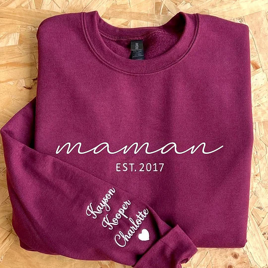 MAMAN Sweatshirt Brodé - Cadeau Parfait pour la Fête des Mères