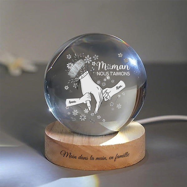 Veilleuse boule de cristal « nous t'aimons » - Décoration pour la fête des mères