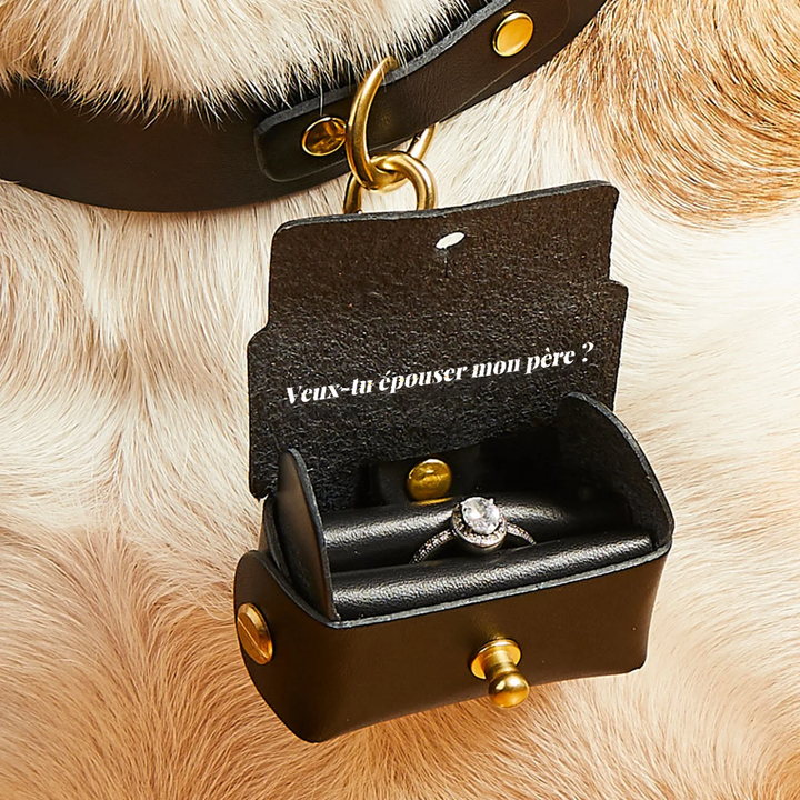 Pochette personnalisée pour bague de fiançailles avec chien | Boîte à bagues en cuir pour faire une demande en mariage avec votre chien