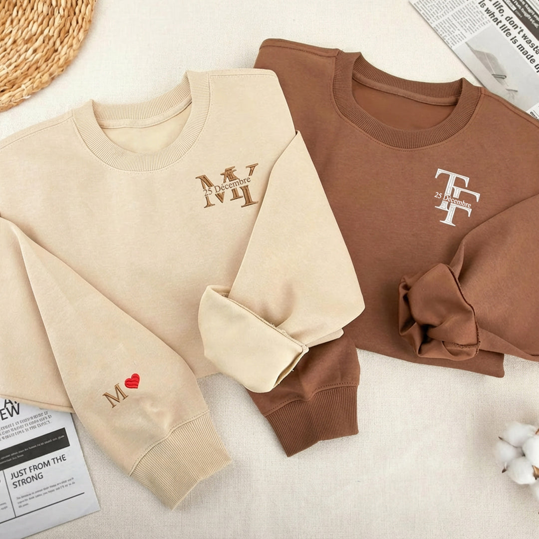 Sweat-shirts/sweats à capuche personnalisés avec date et initiales pour couple