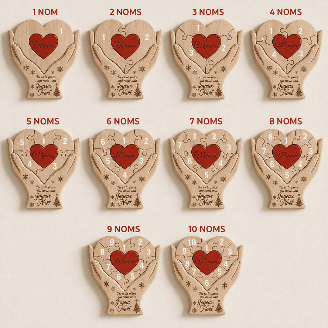 Puzzle de Noël en bois personnalisé avec des noms de famille – décoration ou cadeau de Noël