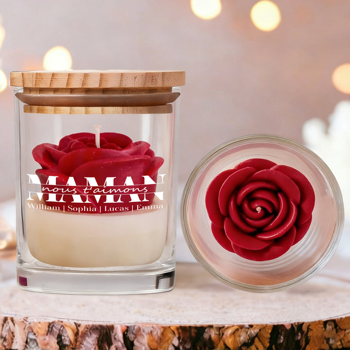 Maman, on t'aime - Bougie florale personnalisée en cire de soja